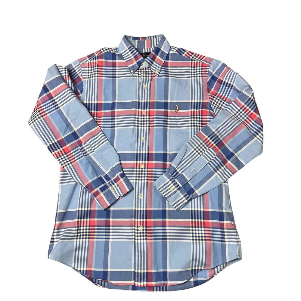Polo Ralph Lauren Mens Classic Fit Plaid Button Down Shirt Blue Red Medium